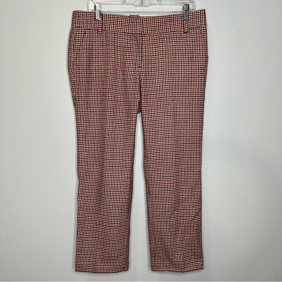 J. Crew Women’s Red, Black Houndstooth 100% Wool Fully Lined City Fit Pants 10 - Picture 1 of 8
